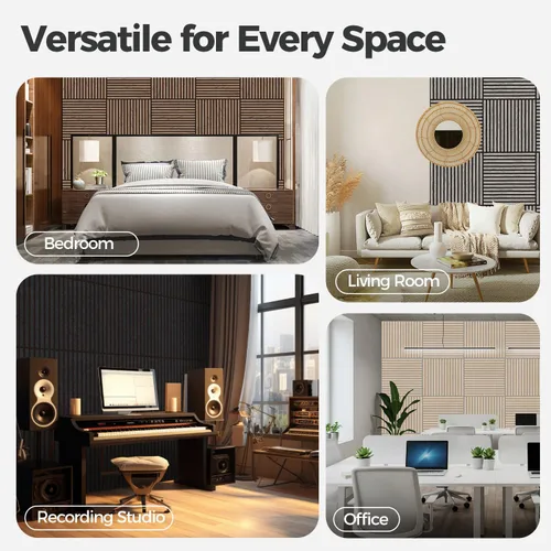 Vista 8 de AKUMAX Paquete de 4 paneles de madera, paneles de pared con listones 3D para pared, techo y absorción de sonido, paneles de pared de madera