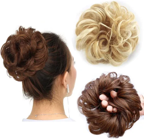 Vista 22 de Cabello sintético despeinado, grueso, extensiones para coleta, cabello recogido