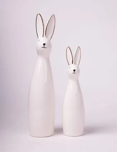 Vista 5 de SEINHIJO Estatua de conejo, escultura de conejo, decoración moderna, regalo de animales para el hogar, Pascua, oficina, cerámica, 11.5 pulgadas
