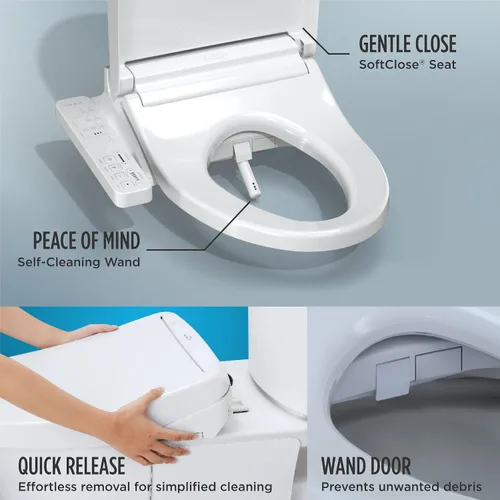 Vista 3 de TOTO® WASHLET® KC2 Asiento electrónico para bidé con asiento calefactado y tapa de cierre suave, redondo, blanco algodón - SW3023#01