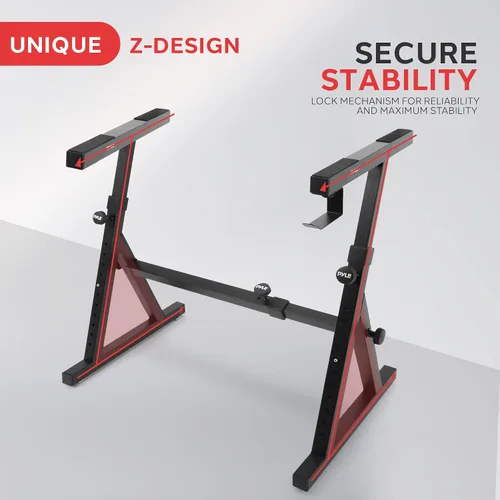 Vista 5 de Pyle Heavy Duty Folding Keyboard Stand - Sturdy Reinforced Z Design w/ Adjustable Width & Height, Foam Padded Arms, Digital Piano Stand, Fits 54-88
