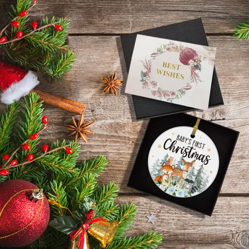 Vista 5 de REWIDPARTY Adorno colgante para la primera Navidad del bebé, animal del bosque, para familia, amigos, Navidad, hogar, oficina, árbol, adorno