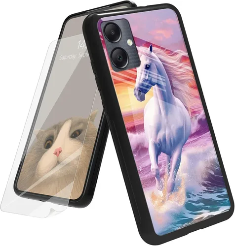 Vista 136 de Funda para Samsung Galaxy A12 5G con protector de pantalla, parte trasera de vidrio templado + TPU de silicona suave que absorbe los golpes