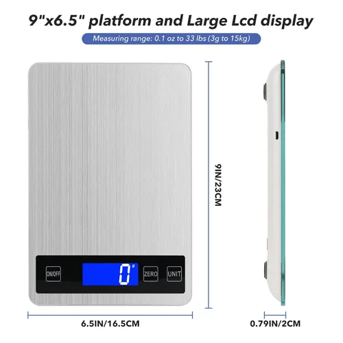 Vista 4 de Báscula digital de cocina de alimentos de 33 libras, graduación precisa de 1g/0.05 onzas, báscula de cocina con carga USB, acero inoxidable