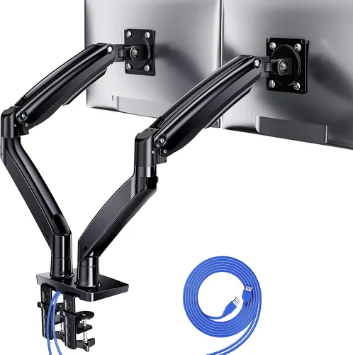 Vista 13 de ErGear Brazo de monitor doble, soporte de monitor ajustable completo para pantallas de 13 a 32 pulgadas, soporte de monitor de computadora