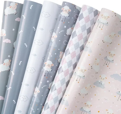Vista 12 de WRAPAHOLIC Hoja de papel de regalo, 12 hojas con bonito diseño de animales para cumpleaños, vacaciones, fiestas, baby shower, 17.5 x 39.3 pulgadas