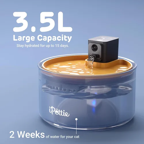 Vista 3 de iPettie Fuente de agua de cerámica para gatos, dispensador de agua inalámbrico para mascotas de 3.5 L/118 onzas con 3 modos de agua, bomba ultra