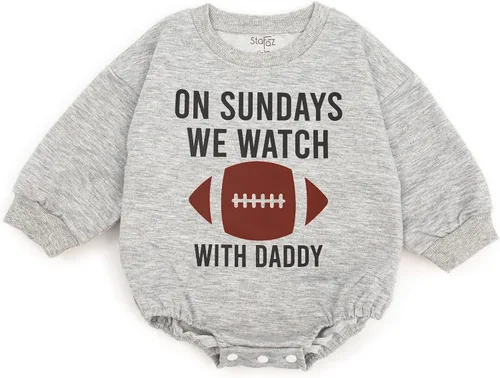 Vista 2 de Stafaz On Sundays We Watch Football with Daddy - Mameluco de manga larga para niñas, mameluco de burbujas
