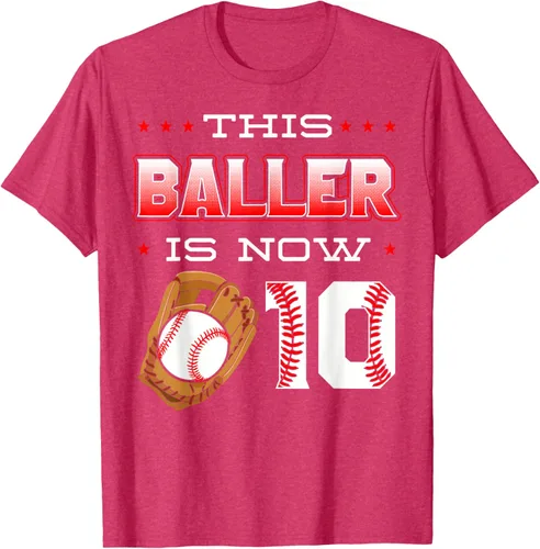 Vista 33 de This Baller Is Now 10 - Camiseta de béisbol para fiesta temática de cumpleaños número 10, Negro