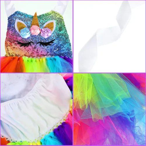 Vista 4 de Girls Unicorn Tutu Costumes Dress Light Up Unicorn LED Headband Princess Birthday Dress Up Clothes Girl Gift