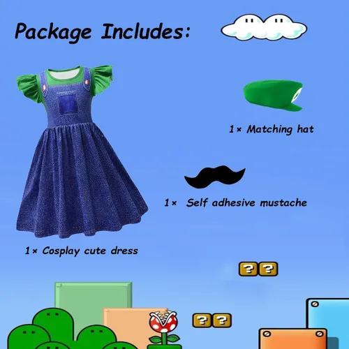 Vista 3 de Vestido de disfraz de fiesta de cosplay con sombrero de bigote, 3-12 años