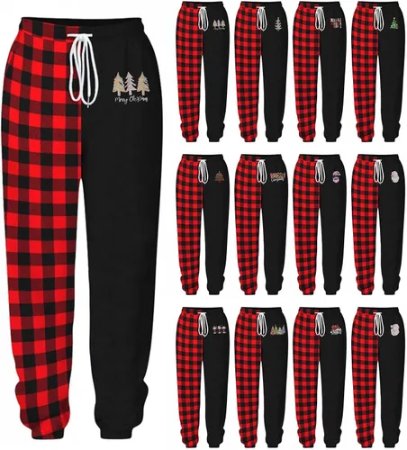 Vista 5 de Pantalones deportivos con estampado de Navidad, ropa de otoño e invierno para mujer, casual, cómoda, con cordón, talla grande