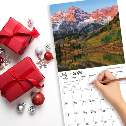 Vista 4 de Calendario de pared 2026, Calendario mensual de pared Alpenglow, 12" x 24" abierto, Organizador de calendario planificador familiar con imágenes