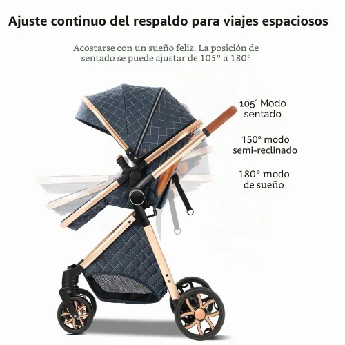 Vista 4 de Cochecito de bebé 2 en 1, cochecito infantil convertible, carriola de bebé de alta vista, cochecito plegable con toldo ajustable (Negro)