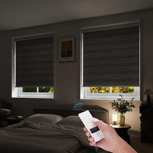 Vista 22 de ACMEART - Persianas motorizadas inteligentes de cebra con control remoto, persianas filtrantes de luz Beige