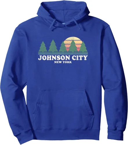 Vista 3 de Johnson City NY - Camiseta retro con capucha y diseño de los años 70, Azul