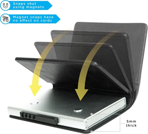 Vista 5 de Print Supremacy Cartera de cuero con funda de metal para tarjetas de crédito con cierre magnético (hasta 5 tarjetas), interruptor de plástico con 2