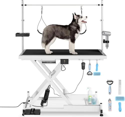 Vista 9 de Mesa hidráulica de aseo para perros pequeños y grandes, mesa profesional de aseo de mascotas resistente con brazo superior ajustable y soga, rango