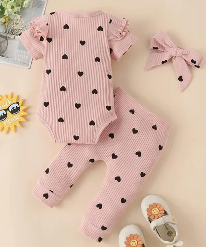 Vista 3 de Conjunto de mameluco y pantalón de manga larga para niña de 3 piezas