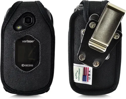 Vista 11 de Turtleback Funda ajustada para DuraXV LTE Verizon Flip Phone de cuero negro con trinquete resistente, funda de metal extraíble con clip