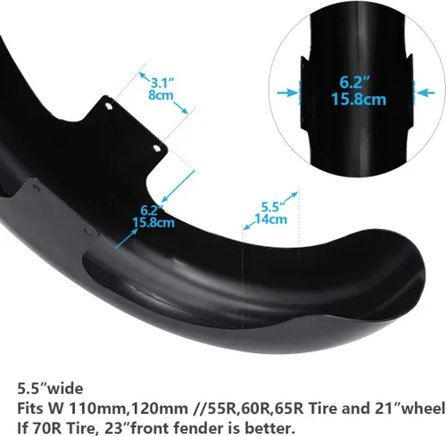 Vista 6 de TCMT Llanta de rueda delantera de 21", buje de rueda de brida de doble disco con guardabarros delantero negro sin pintar, compatible con modelos