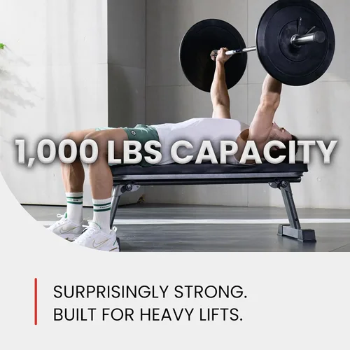 Vista 7 de Finer Form - Banco plano plegable de calidad de gimnasio para entrenamiento con pesas multiusos y ejercicios abdominales, tabla de entrenamiento
