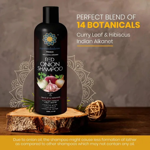 Vista 7 de AYURVEDASHREE Champú de cebolla roja para el crecimiento del cabello y control de caídas del cabello, con hoja de curry, hibisco, alanket indio