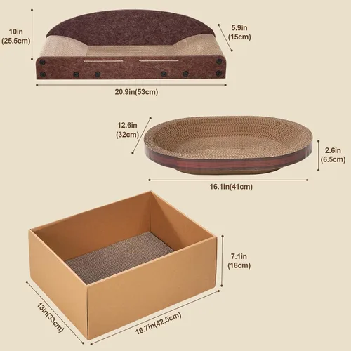 Vista 7 de Avont Juego de 3 rascadores de cartón para gatos de interior, rascador corrugado para gatos con almohadilla reversible para rascar, caja de arañazos