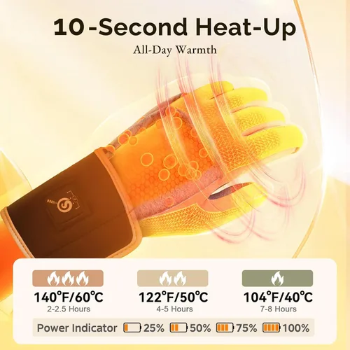 Vista 2 de SAVIOR HEAT Guantes térmicos para hombres y mujeres, calentamiento rápido de 10 segundos, calor de 8 horas, 7.4 V, 2200 mAh, batería fina, guantes