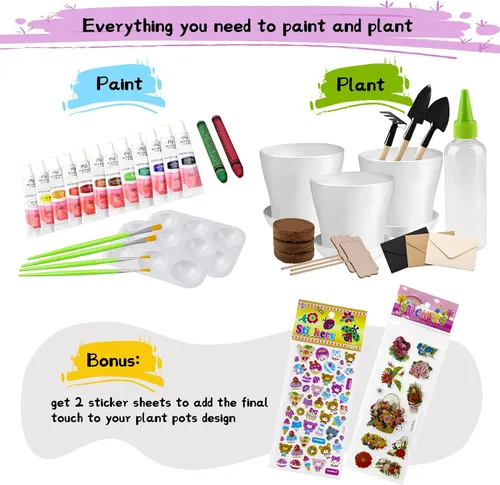 Vista 2 de Kit de jardinería infantil de pintura y plantas para niñas y niños, juguetes de jardín, flores, jardinería, regalo para niños, macetas de flores