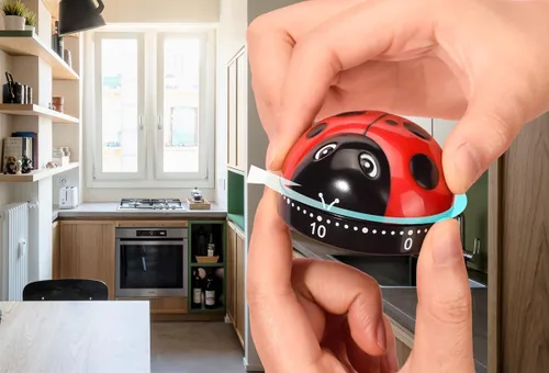 Vista 6 de Temporizador mecánico con forma de mariquita con cuerda de 60 minutos, temporizador giratorio manual de cuenta regresiva para horno, cocina, baño