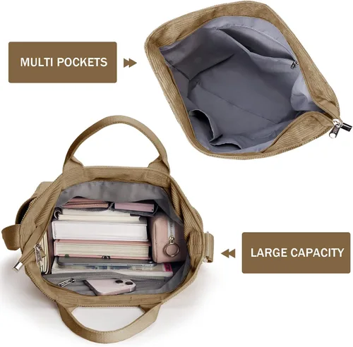 Vista 4 de KALIDI Bolso de mano de pana, bolso de mensajero con cremallera, bolso bandolera estilo hobo casual, para el trabajo, compras, para mujer