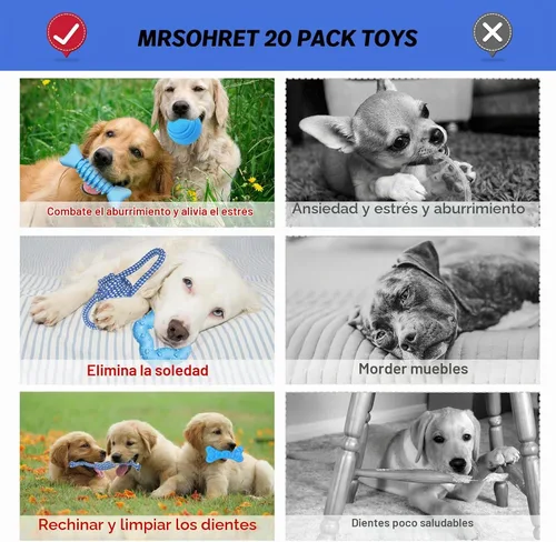 Vista 6 de MRSOHRET 20 juguetes masticables para cachorros, paquete de juguetes masticables azules para cachorros, juguetes de dentición con bola de goma