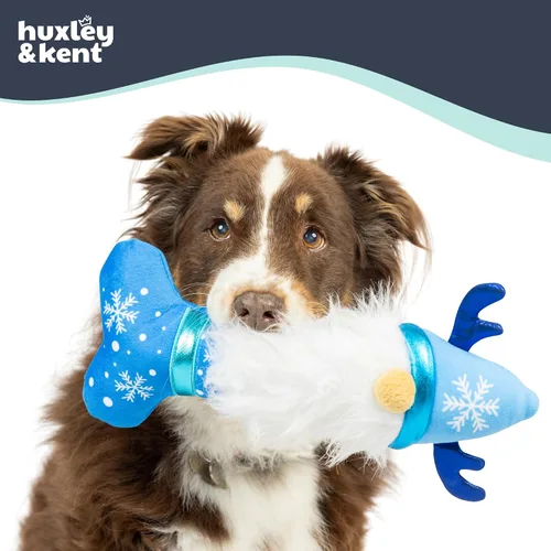 Vista 4 de Huxley & Kent Divertido juguete para perros con chirriador, juguetes chirriantes de felpa navideña para perros pequeños, medianos y grandes, animal