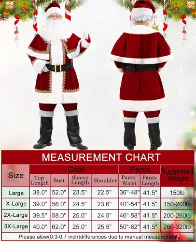 Vista 6 de SuBleer Santa Claus Costume for Men Deluxe Santa Costume Velvet Santa Suit Adults Men Santa Outfit for Christmas Party