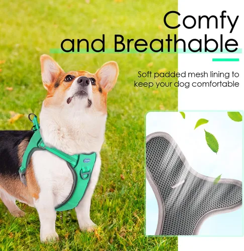 Vista 5 de ThinkPet Arnés sin tirones, a prueba de escape, chaleco reflectante para perro, ajustable, transpirable, arnés halter con clip trasero/frontal