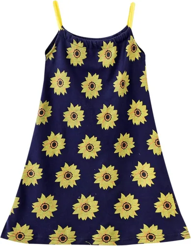 Vista 4 de HILEELANG Vestido de verano para niña, sin mangas, de algodón, casual, con tirantes delgados, camiseta de jersey, vestido de playa fresco
