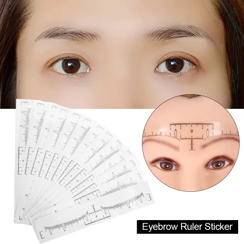 Vista 3 de Regla de cejas, 50 unidades adhesivo desechable para cejas, regla de cejas herramienta de maquillaje para medición de maquillaje