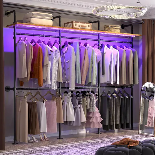 Vista 8 de Aheaplus Perchero Industrial de Tubería, Perchero Reversible de 79.7'' para Colgar Ropa, Percheros Resistentes para Prendas de Vestir Closet Armario