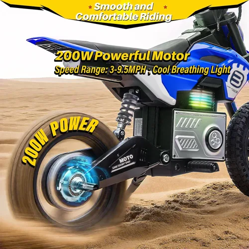 Vista 4 de Blitzshark Motocicleta Eléctrica de Tierra de 24 V para niños, motocicleta eléctrica con motor de 200 W de 5 a 12 años, motocicleta eléctrica