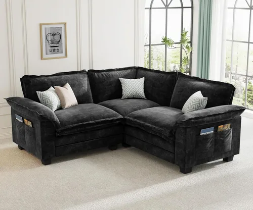 Vista 15 de KKL Sofá Seccional Modular de 89 Pulgadas, Sofá de Amor de 2 Asientos Sofá Nube con Asiento Profundo, Sofás Seccionales de Chenilla para Sala