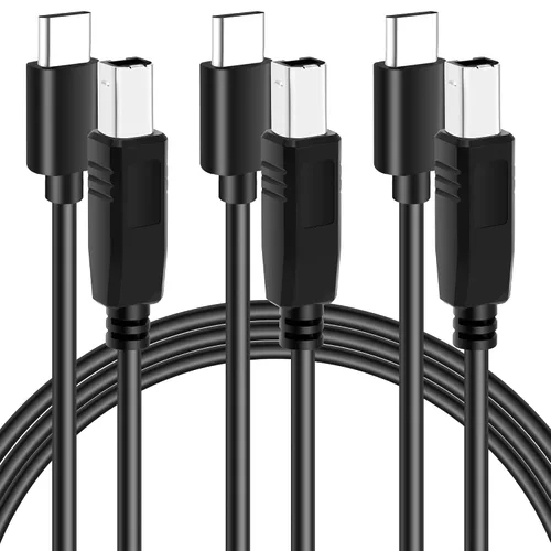 Vista 6 de Cable de impresora USB B a USB C de 2 pies, cable flexible para MacBook Pro/Air, MIDI compatible con teclado Yamaha Piano, DAC, controlador DJ y más
