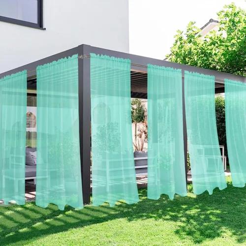 Vista 26 de SpaceDresser - Cortinas transparentes impermeables para exterior para patio - 2 paneles con bolsillo para barra, cortinas de gasa transparentes