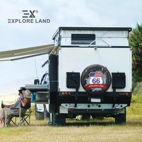 Vista 6 de Explore Land Funda para neumático de repuesto de 26-27.75 pulgadas. Compatible con remolques, vehículos recreativos, SUV, camiones, cubierta suave