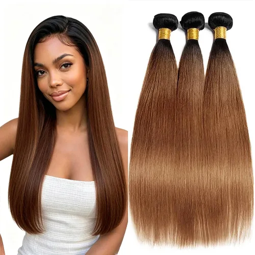 Vista 267 de P4613 Cabello humano rizado onda profunda marrón y paquetes mixtos 8 10 12 P4613 Ombre Marrón-Rubio-DP