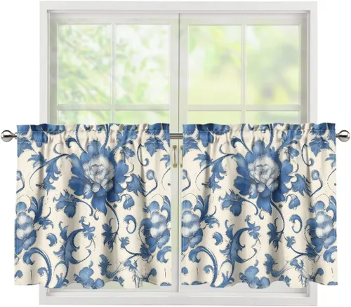 Vista 42 de God Bssing You Tier Curtains for July 4Th 2026 27.5x24 2 Panels Light Filtering Half Window Rod Pocket for Kitchen/Bathroom