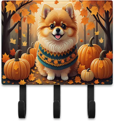 Vista 48 de Affenpinscher - Correa de otoño o llavero Affenpinscher Fall artwork on ceramic tile with three steel hooks for keys, leashes, towels
