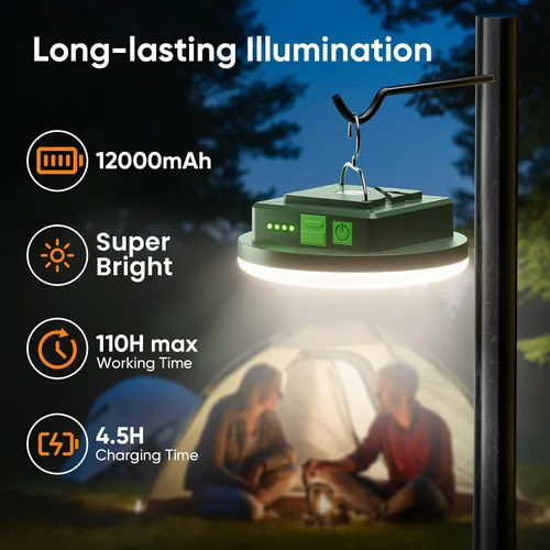 Vista 3 de Eventek Linterna de campamento de 12000 mAh, luces LED ultra brillantes con 4 modos y magnética, linterna recargable impermeable IPX5 para cortes