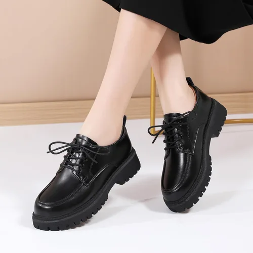 Vista 3 de Zapatos Oxford para mujer, zapatos de charol para mujer, plataforma Oxford, brillante, con cordones, punta redonda gruesa, antideslizante