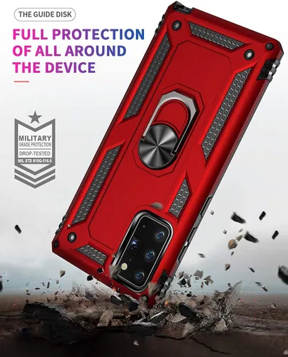 Vista 5 de Dionsibei Funda de impacto de caída de grado militar para teléfono Samsung Galaxy Note 20 5G, soporte de anillo giratorio de metal 360, armadura